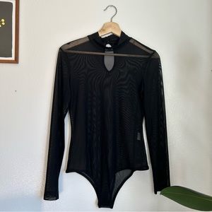 Black sheer mock neck bodysuit